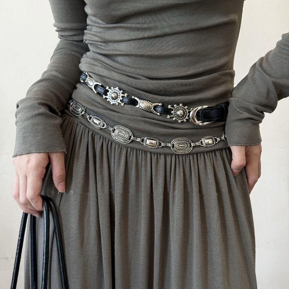 Y2K Ethnic Fashion - Fashion Y2K Metal Carved Belts Thin