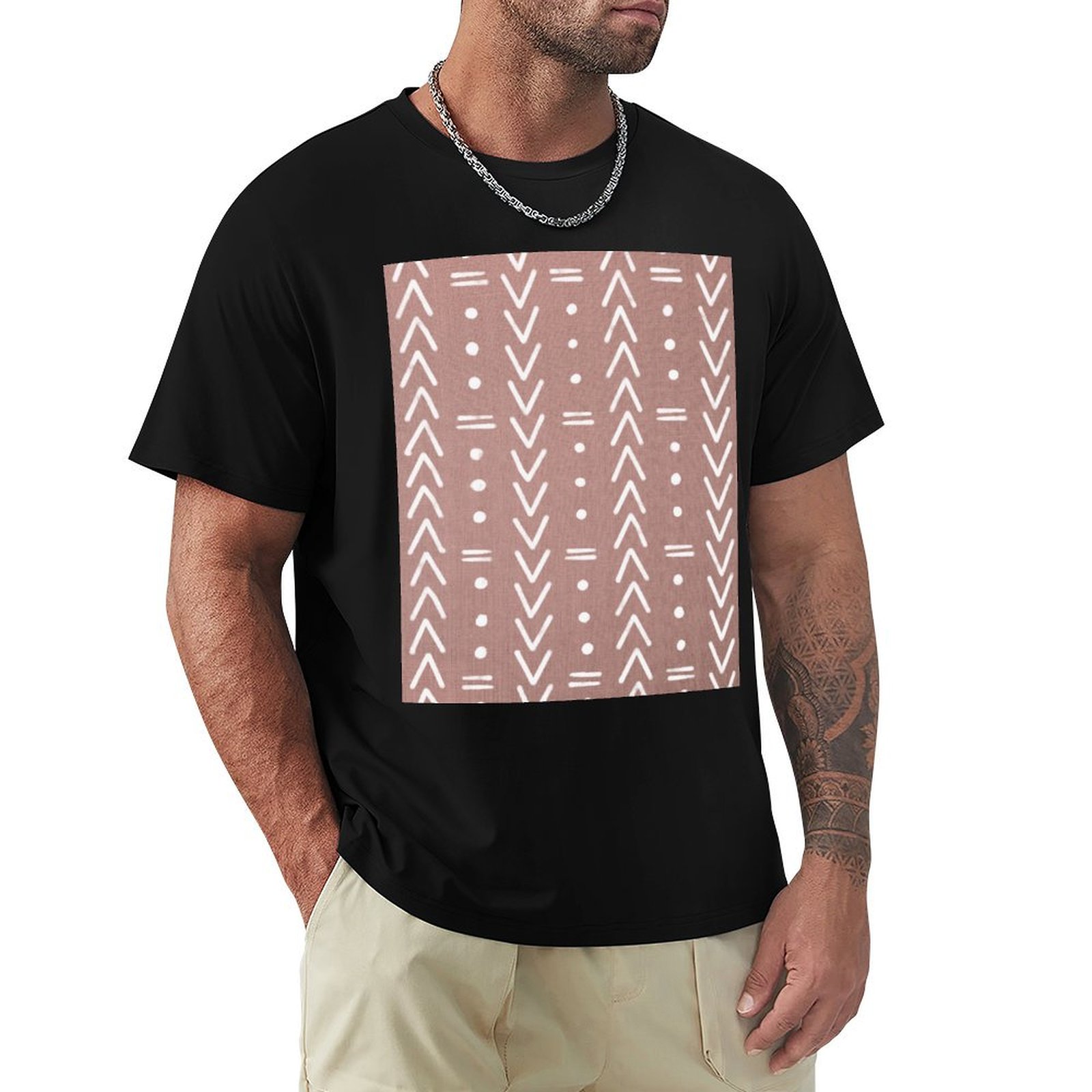Mudcloth Print Top - Mudcloth White Geometric Shapes in Blush