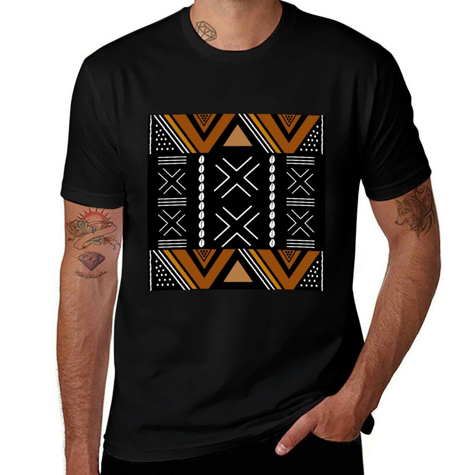 Mudcloth Print Top - African Mud Cloth Bogolan Design T-Shirt