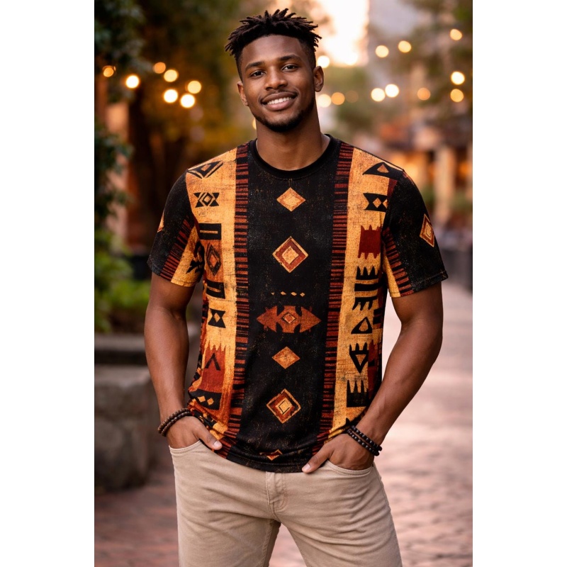 Mudcloth Print Top - Tribal African Mudcloth Pattern T-Shirt For