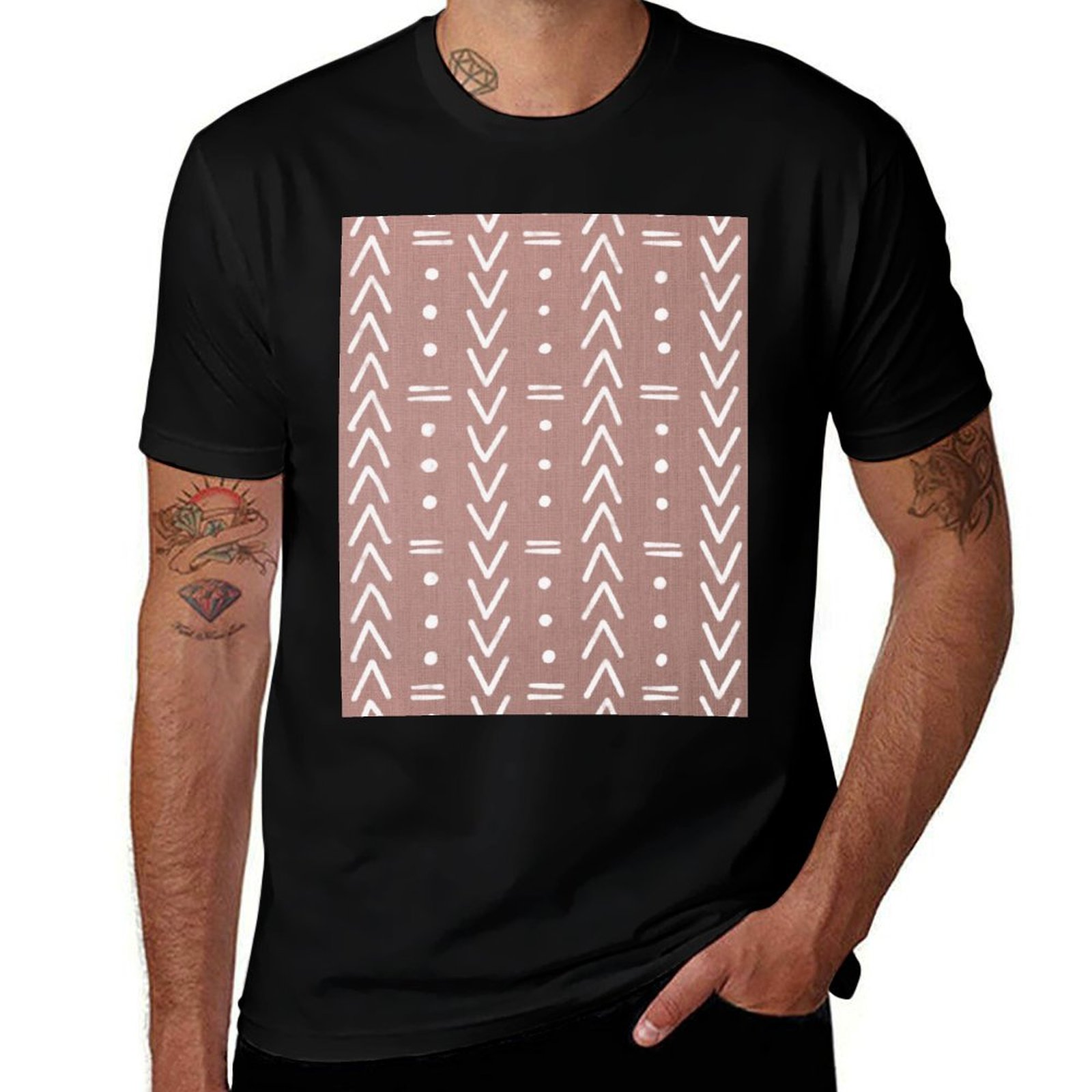 Mudcloth Print Top - Mudcloth White Geometric Shapes in Blush
