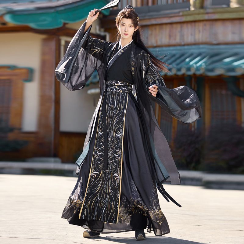 Dark Black Print Male Hanfu Ne - Ethnic Fashion Wear ulasan dan harga