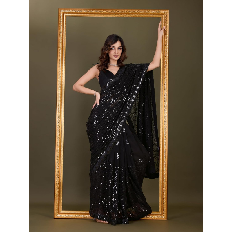 Women's Georgette Sequence Emb - Saree Georgette Women ulasan dan harga