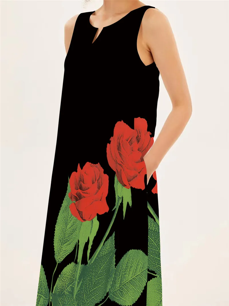 Red Rose Print Long Dress For  - Ethnic Fashion Wear ulasan dan harga