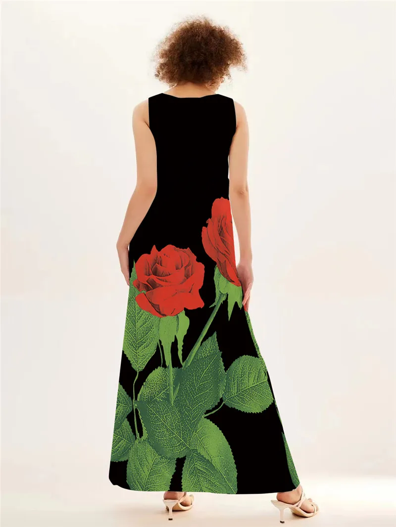 Red Rose Print Long Dress For  - Ethnic Fashion Wear ulasan dan harga