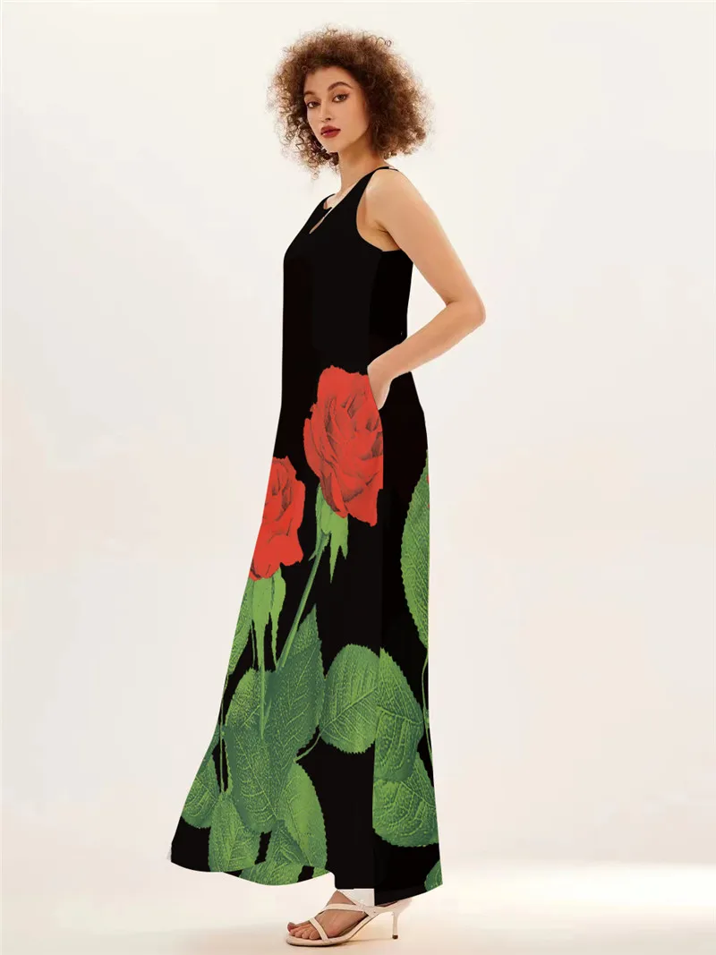 Red Rose Print Long Dress For  - Ethnic Fashion Wear ulasan dan harga