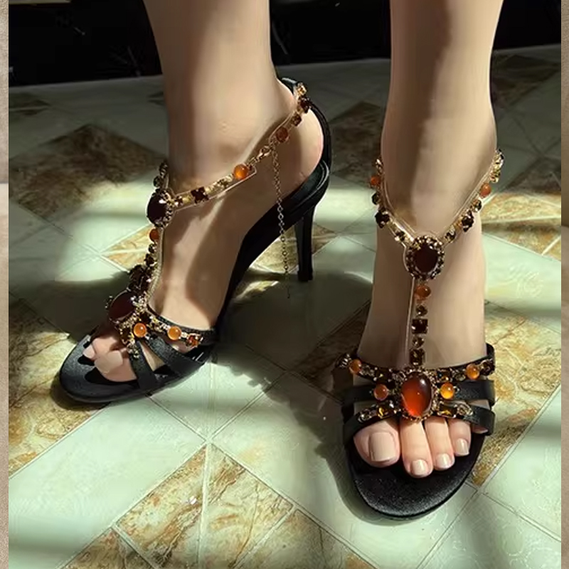 Rhinestone Open Toe Cross Stra - Ethnic Modern Fashion ulasan dan harga