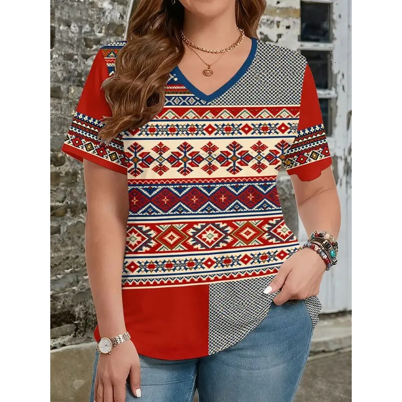 Ethnic style t-shirts with 3D  - Y2K Ethnic Fashion ulasan dan harga