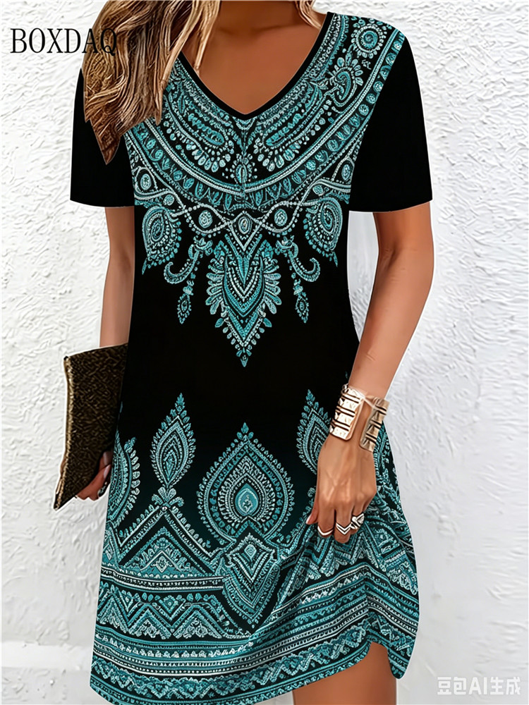 Vintage Ethnic 3D Printed Dres - Ethnic Fashion Clothing ulasan dan harga