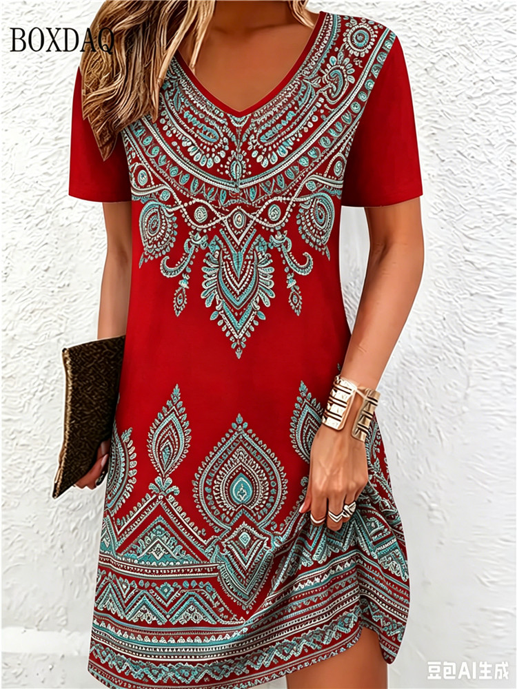 Vintage Ethnic 3D Printed Dres - Ethnic Fashion Clothing ulasan dan harga